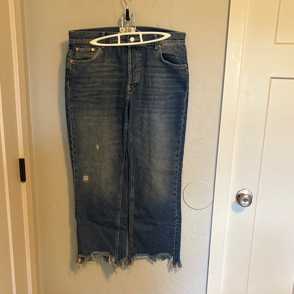 We The Free Distressed Blue Denim Frayed Edge Jeans
